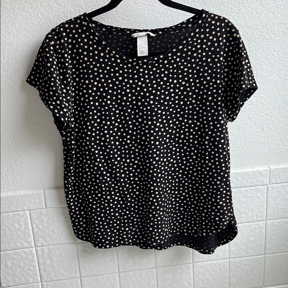 H&M Basics Polka Dot Black and Cream Women's Top